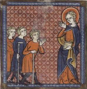 로마의 성녀 베드로닐라와 병자들_from the Lives of saints in 14th century in Paris.jpg
